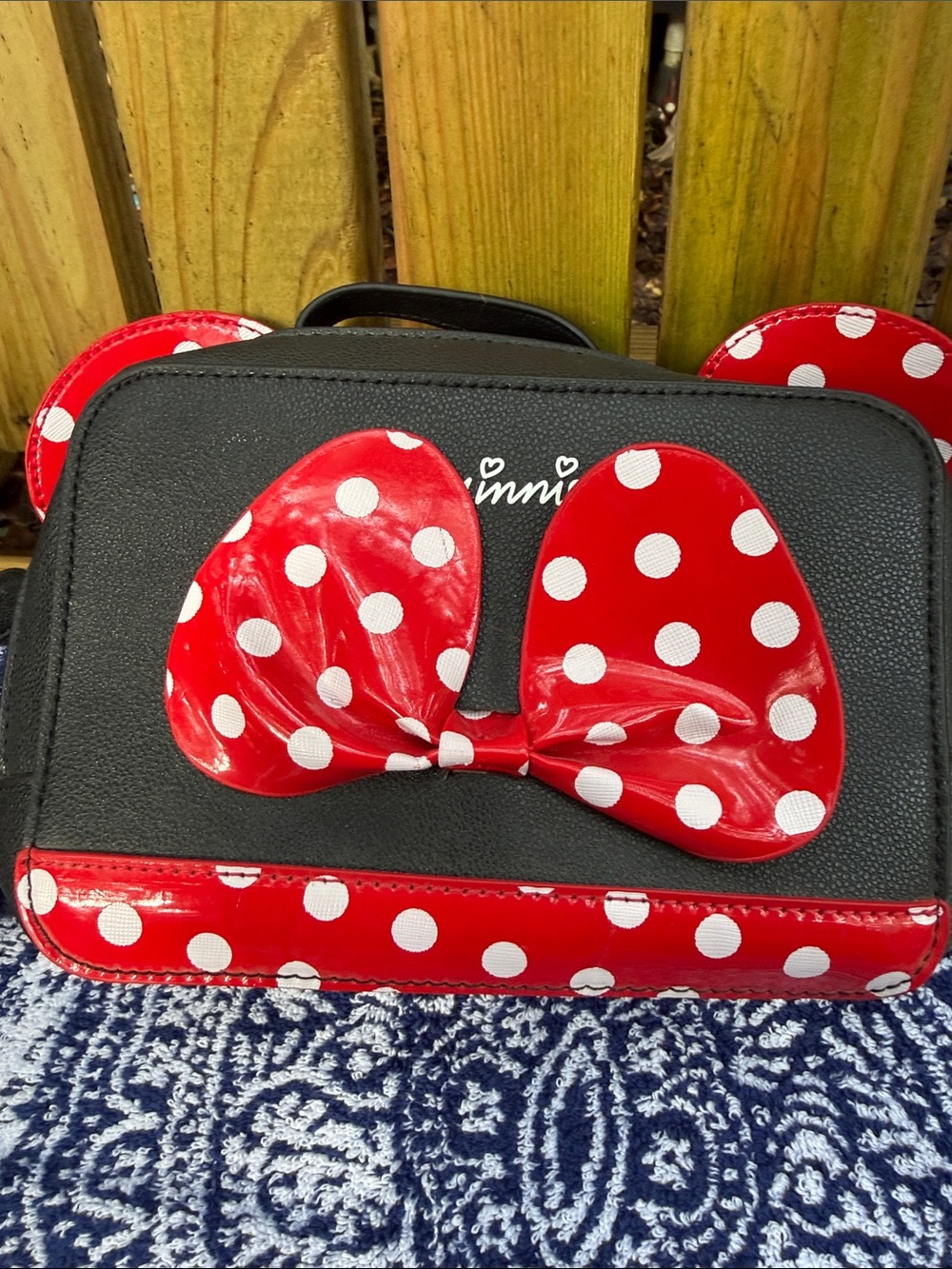 Disney Black & Red Polka Dot Kids Crossbody Bag w Bow Ears zip close w free bag